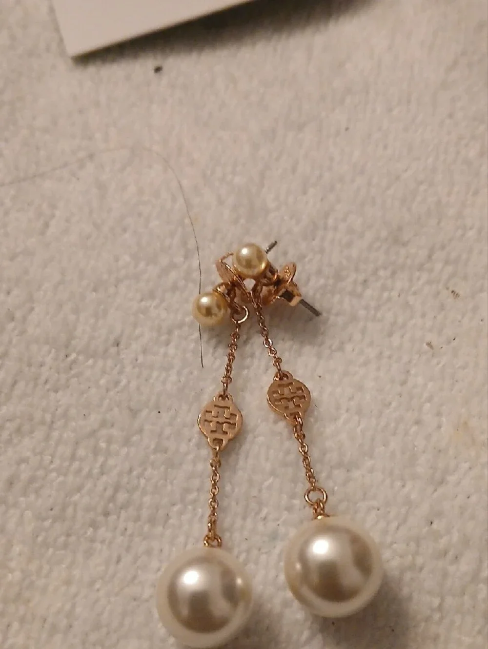 Tori BurchGold Pearl Drop Earrings with Filigree Accents